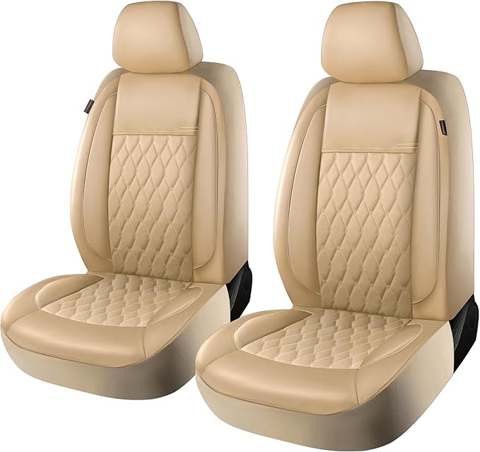 CAROMOP Faux Leather Car Seat Covers 2 Front Set,Luxury and Comfortable Seat Covers for Cars, Airbag Compatible Car Interior 