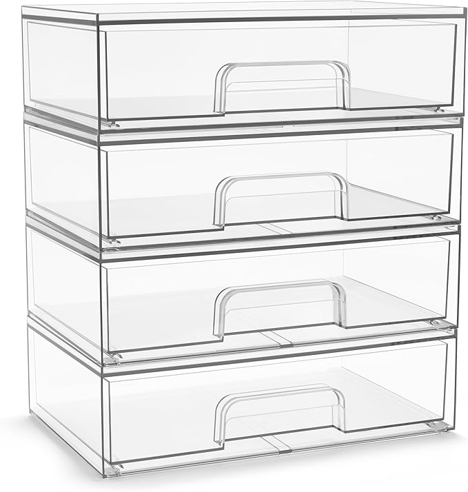 Sorbus Acrylic Storage Containers - 4 Pack, Stackable Storage Bins Set for Bathroom Organization - Clear Acrylic Drawer Organ