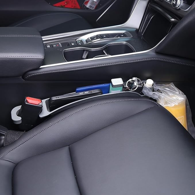 Supin Car Seat Gap Filler Set of 2, Multifunctional Seat Side Gap Filler with Organizer & Hook Function& 2 Storage for Stabilizing Phone,Keys Wallet, Fill The Gap Between Seat & Console (Gary)