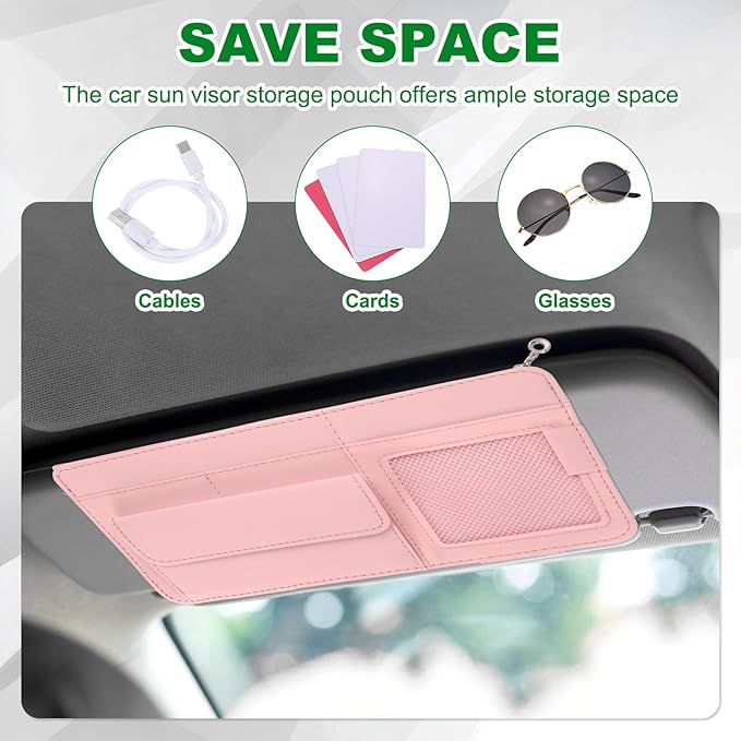 PATIKIL 1 Pcs Car Sun Visor Organizer, 12.8 x 6.5 Inch PU Leather Vehicle Storage Pouch Holder for Sunglasses Card Pen Driver License Car Accessories, Gray