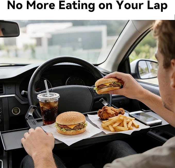 Extra Large Steering Wheel Tray for Car (26") – Adjustable Car Desk, Car Laptop Desk, Steering Wheel Desk Tray, Car Food Tray, Auto Travel Table with Expandable Side Panels for Eating, Working, Laptop