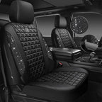 CAR PASS Bling Diamond Black Leather Car Seat Covers Full Sets Interior Sets, Waterproof Shining Glitter Sparkly Crystal Univ