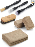 Fantasticlean 9PCS Car Interior Detailing Set, Microfiber Cloth & Applicator, Single-Head Detailing Brushes, Natural Bristles