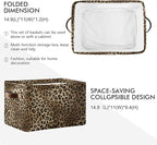 Leopard Print Storage Basket, Large Collapsible Storage Cube Bins with Handles, Cheetch Skin Toys Organizer Basket Shelves Cl