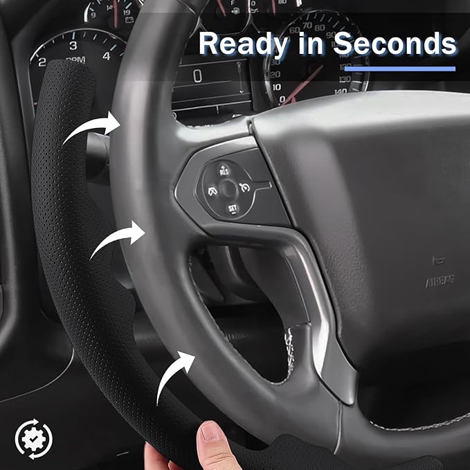 Steering Wheel Cover for Chevy Silverado 1500 2014-2018/2500 2500HD 3500 3500HD 2015-2019/ 4500HD 5500HD 6500HD 2019-2024/ Suburban Tahoe 2015-2020/ Colorado 2015-2022/ Traverse 2018-2023 Chevrolet