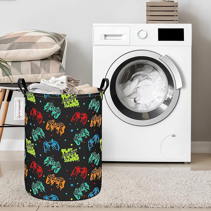QUEENLALA Large Storage Basket,Laundry Hamper/Bathroom/Home Decor/Collapsible Round Storage Bin,Boys and Girls Hamper/Boxes/C