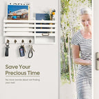 FifthQuarter Key Holder for Wall: Easy Mounted Key Rack and Mail Organizer with Store Shelf and Four Sturdy Keys Hooks Decor 