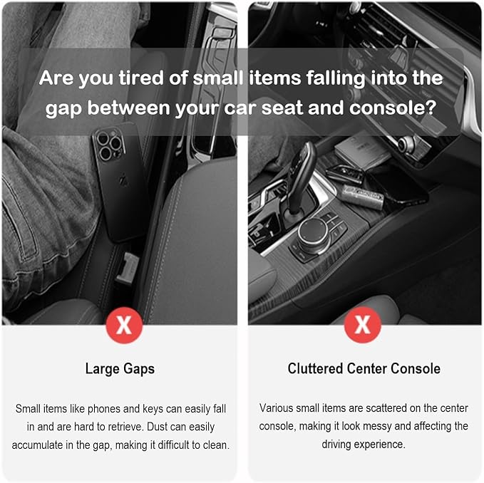 Car Seat Gap Filler, Carseat Side Gap Organizer with Phone Holder & Storage Slot, Auto Interior Accessories, Universal Car Catcher Plug Strip Fit Car SUV Truck, Fill in Between Seat and Console, Black
