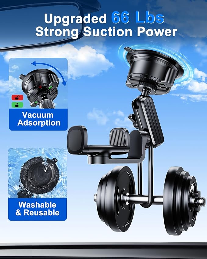 Suction Car Phone Mount Windshield,Ultra-Stable 360 Rotatable Car Phone Holder for Video Recording Sunction Mount,Car Mount for iPhone 16 Pro Max GoPro Insta 360 Camera Vlog Shooting Filming