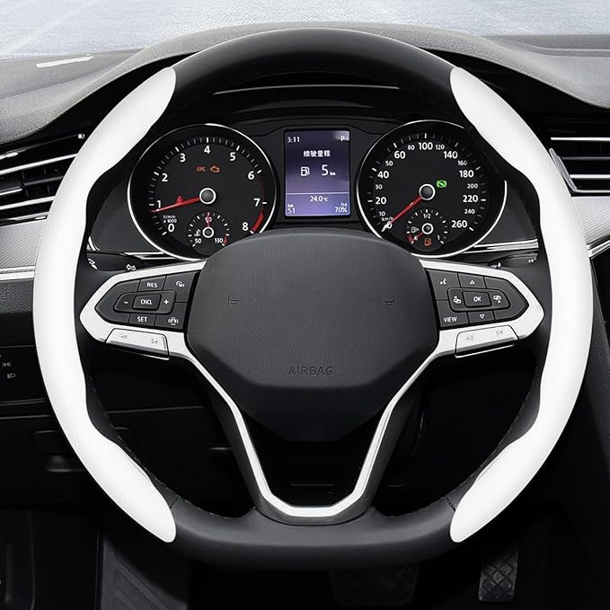 2-Piece Steering Wheel Cover, Carbon Fiber Segmented Steering Wheel Protector, Universal and Anti-Slip Durable Car Leather Pr