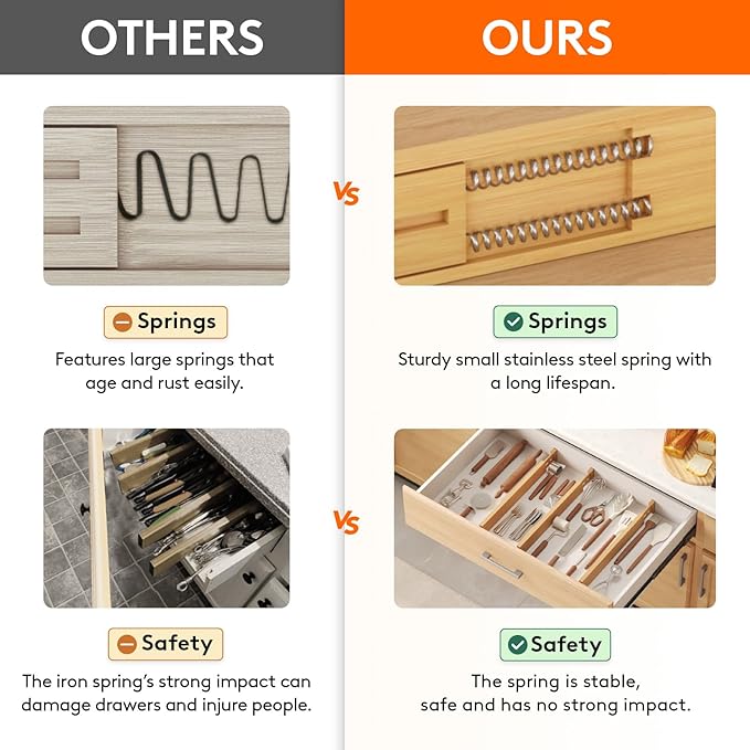 Lifewit 2.4" High 8 Pack Bamboo Drawer Dividers 45-55cm/17.5-22" Adjustable Wooden Drawer Organizer for Clothes/Utensils, Exp
