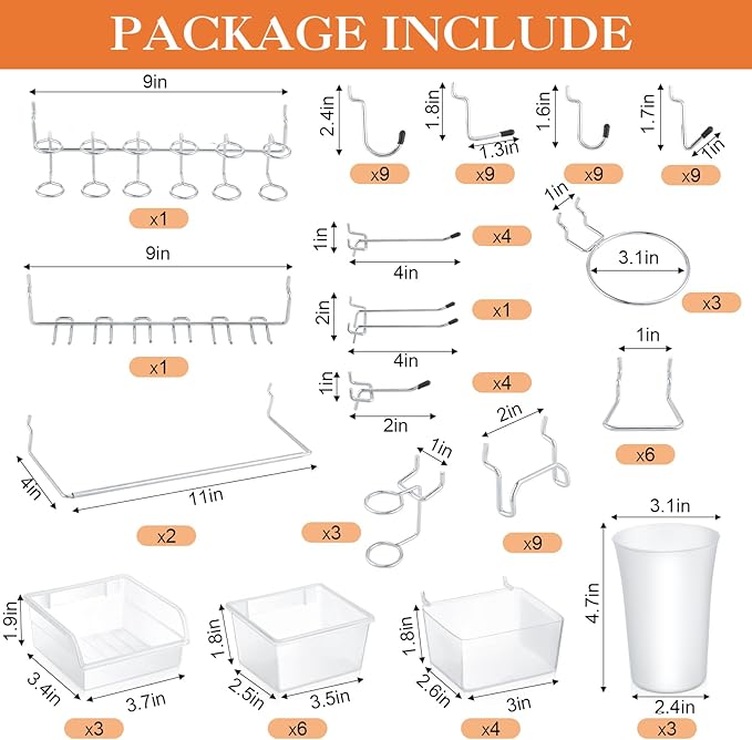 Zubebe 106 Pcs Pegboard Hooks Assortment with Bins, Pegboard Accessories Organizer Kit Include Bins with Hooks and Loops Pape