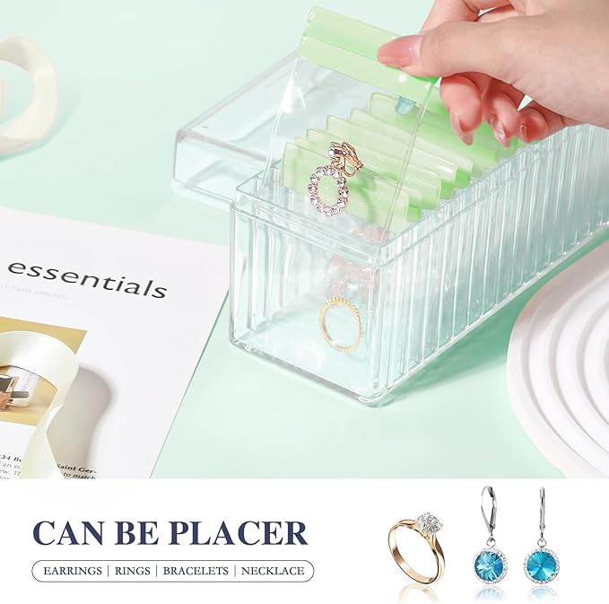 HOMEHIVE Acrylic Jewelry Box Organizer, Clear Jewelry Organizer Holder with 20 Portable Anti Tarnish Jewelry bags, Travel Jew