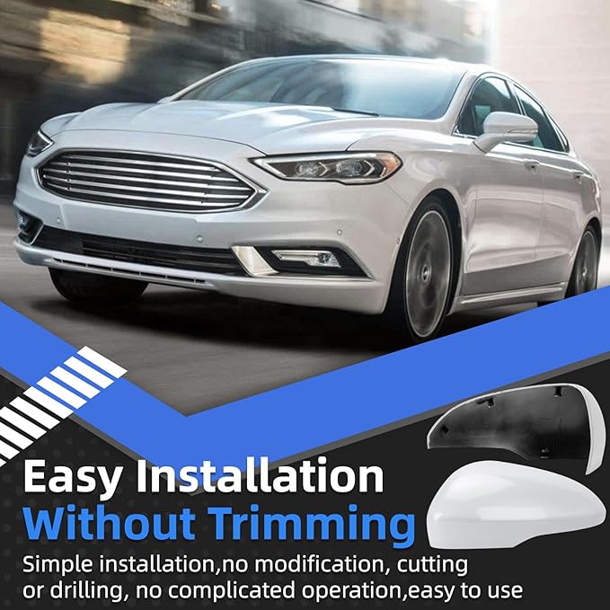 Driver Side Mirror Cover Replacement for Ford Fusion Ford Fusion 2013 2014 2015 2016 2017 2018 2019 2020 2021 2022 - Left Side Mirror Covers, Rear View Mirror Cap Accessories With Lamp, White