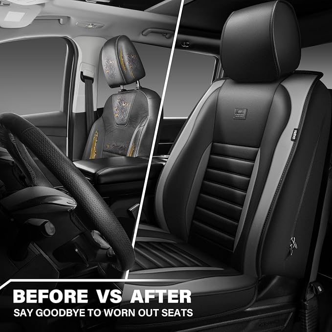 CAR PASS Nappa Leather Car Seat Covers Front Seats, Luxury Seat Protector for Cars, Waterproof Anti-Slip Seat Cushion Armrest