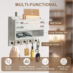 Mail and Key Organizer for Wall – Key Holder Wall Mount with Storage Box and 5 Key Hooks, Mail Holder Wall Mounted for Entryw