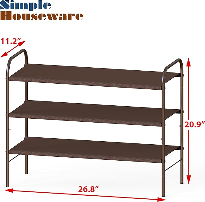 Simple Houseware 3-Tier Shoe Rack Storage Organizer, Bronze – Space-Saving Shoe Shelf, Holds 9–16 Pairs, Sturdy Metal Frame, 