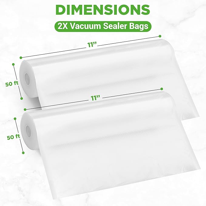 NutriChef Vacuum Sealer Bags 11x50 Rolls 2 pack for Food Saver, Seal a Meal, NutriChef, Weston. Commercial Grade, BPA Free, H