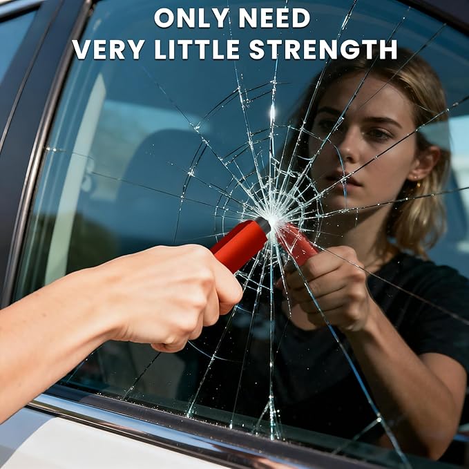 4PCS Window Breaker Seatbelt Cutter Car Safety Hammer, 2-in-1 Glass Breaker and Seat Belt Cutter with Test Glass, Underwater 