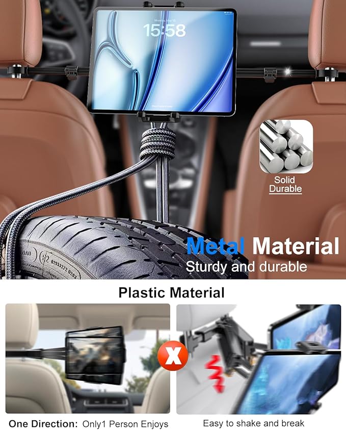Tablet Holder for Car Headrest with 4 Headrest Hooks, Car Tablet Mount Back Seat for Kids Fit 4-13" Tablets & Phones, ipad Car Holder Back Seat for iPad Pro 12.9, Air, Mini, Galaxy, Fire