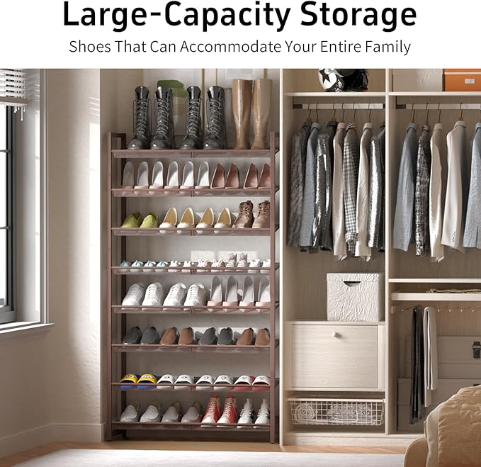 8Tier Metal Tall Shoe Rack,Large Shoe Rack for Closet,entryway,Garage, with Adjustable Flat or Angled Shelves, Hold 32-40 Pai