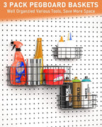 INCLY 1/4“ Extra Thick Pegboard Accessories Kit, 100PCS Heavy Duty Metal Peg Board Hook Assortment with 3 Sizes Basket S/M/L 