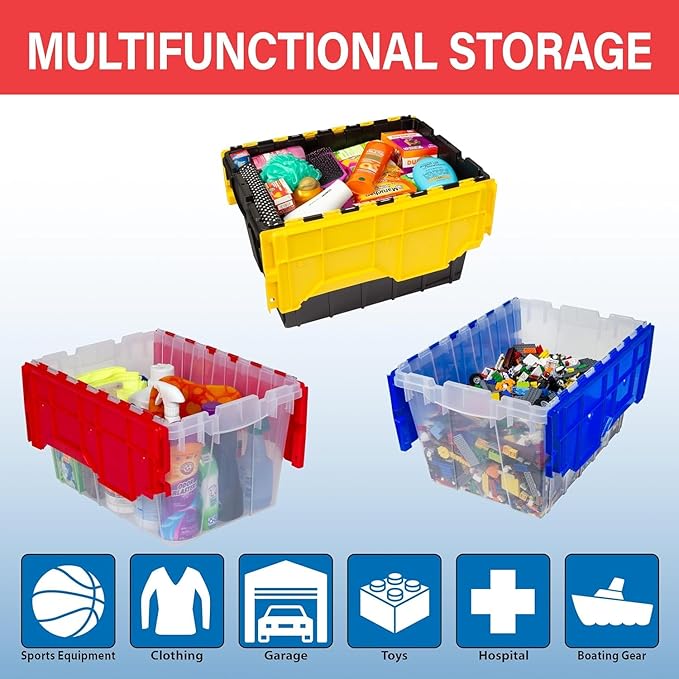 Akro-Mils KeepBox 12 Gallon Storage Container, Nesting and Stackable Plastic Storage Box with Lid Attached, Clear Tote for Ga