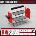 Modular Power Tool Organizer Wall Mount with Charging Station, 3-Layer Heavy Duty Drill Holder Rack & 8-Outlet Power Strip fo