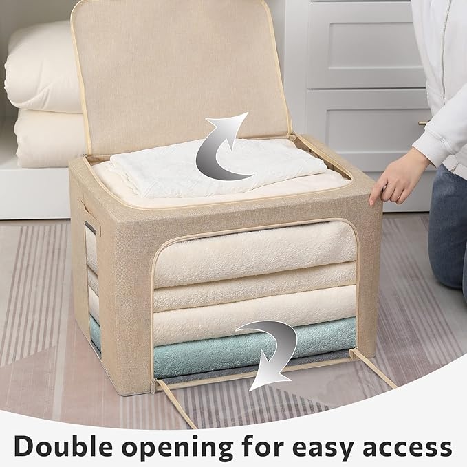 FHSQX 2 Pack Clear Window Storage Bins Foldable Fabric Storage Bins Boxes for Clothes Stackable Box Organizer Set with Carryi