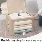 FHSQX 2 Pack Clear Window Storage Bins - Large Stackable Linen Fabric Storage for Clothes Foldable Container Organizer Set wi