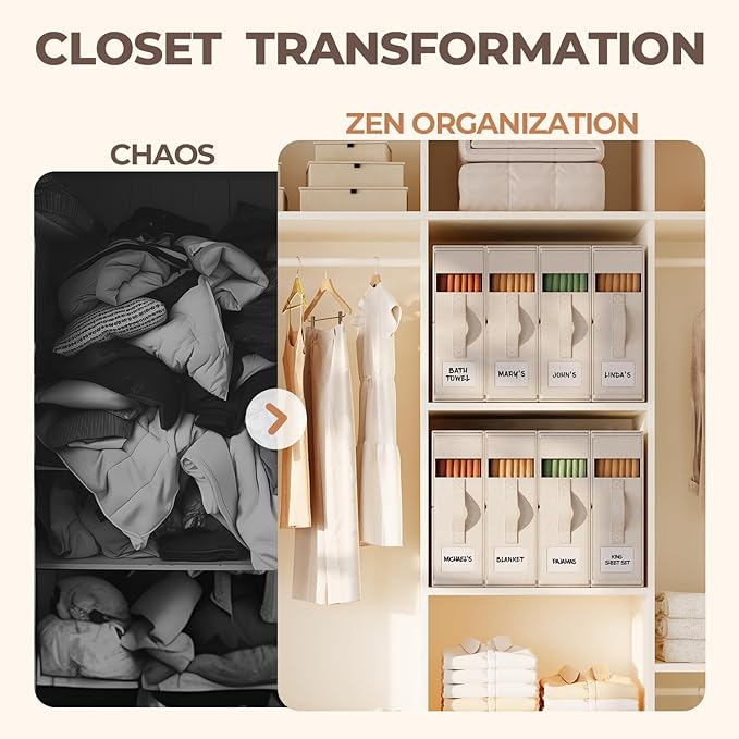 6Pack Linen Sheet Organizers and Storage - King/Queen Size Sheet Storage Organizer with Window, Foldable & Dustproof Sheet Or