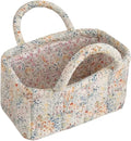 Small Storage Basket Organizer, Mini Fabric Floral Storage Baskets with Handle, Quilted Portable Collapsible Storage (M)