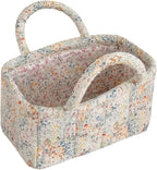 Small Storage Basket Organizer, Mini Fabric Floral Storage Baskets with Handle, Quilted Portable Collapsible Storage (M)