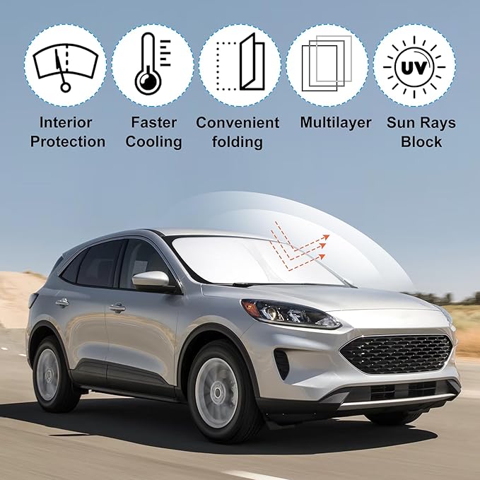 Front Windshield Sun Shade Foldable Car Front Window Sun Shade Windshield Shade Custom Fit for 2020-2026 Ford Escape Block UV Rays Car Accessories Heat Keep Cooler