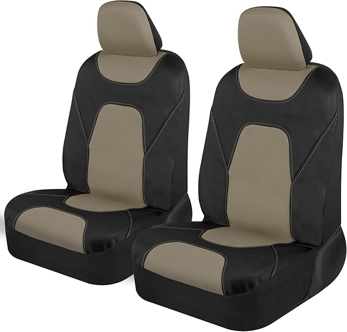 Motor Trend Waterproof Car Seat Covers Full Set – Black & Beige Seat Covers for Car Front & 60/40 Split Back Bench - Carseat 