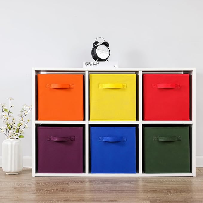 Stero Fabric Storage Bins 6 Pack Fun Colored Durable Storage Cubes with Fabric Handles Foldable Cube Baskets for Home, Kids R