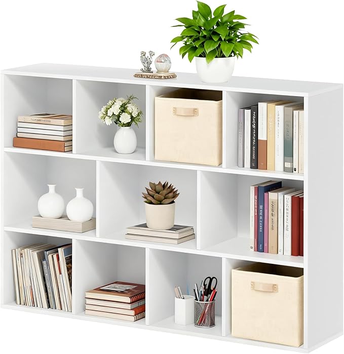 Whitmor 11 Cube Storage Organizer, 4 Tier Stackable Bookcase, Open Storage Display Bookshelf, Storage Cabinet for Living Room