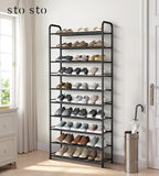 STO STO 10-Tier Shoe Rack with Sturdy Mesh Shelves, Tall Metal Shoe Organizer for Entryway, Closet, Garage, Front Door, Holds