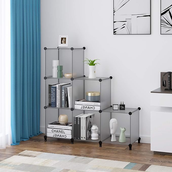 HOMIDEC 6 Light Grey Cube Storage Organizer, Modular Storage Shelf with Hammer, Cube Storage Bin Cabinet Closet Bookshelf for