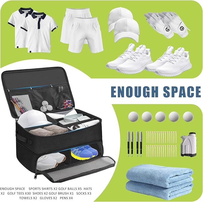 Golf Trunk Organizer, 2 Layer Golf Storage Bag, Waterproof Car Golfer Organizers with Ventilation Compartment for 2 Pairs