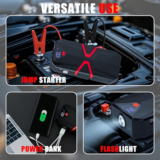Car Emergency Kit with 2000A Car Battery Jump Starter- Car Roadside Emergency Kit, First Aid Kit, Tow Rope, Emergency Car Kit