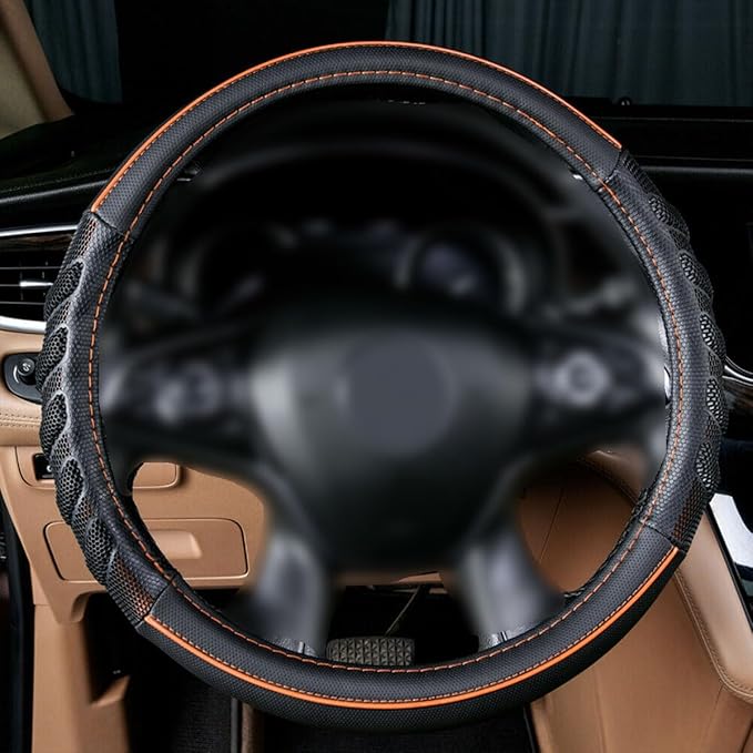 Flying Banner car Steering Wheel Cover Faux Leather Massage Universal fit 3D Honeycomb Hole Anti-Slip Sporty 15 Inches (Orang