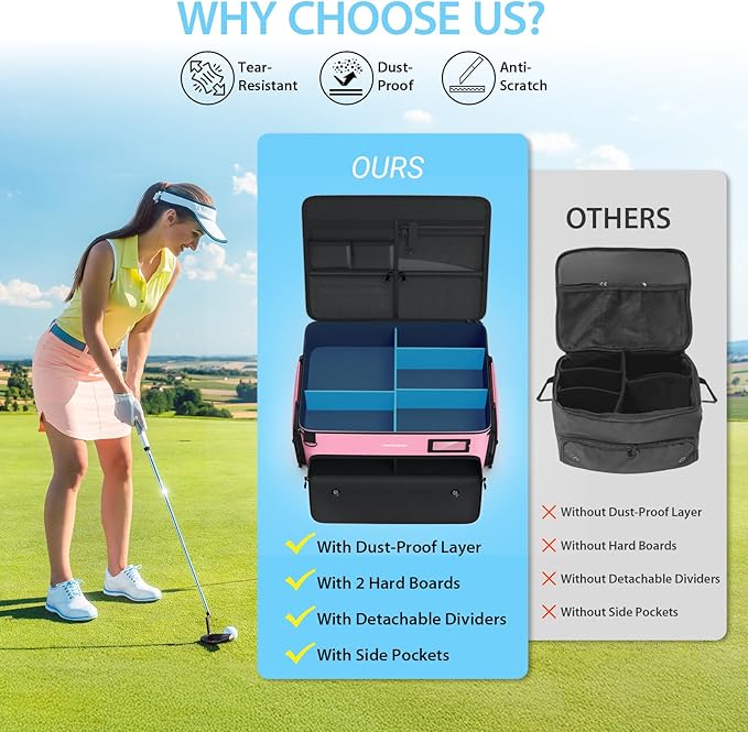 4-Layer Golf Trunk Organizer, Golfer Gifts for Women with Separate Ventilated Compartment for 2 Pairs Shoes, Waterproof Car