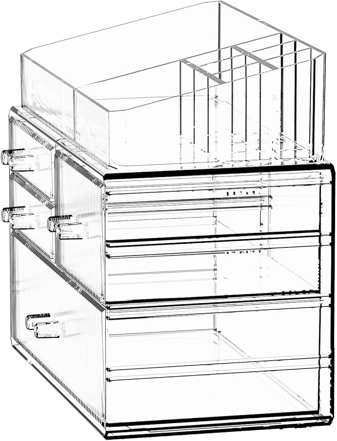 ZHIAI Stackable Storage Drawer, Acrylic Organizer, Cosmetic Organizer for Dresser, Vanity, Kitchen Cabinet, Bathroom, Under S
