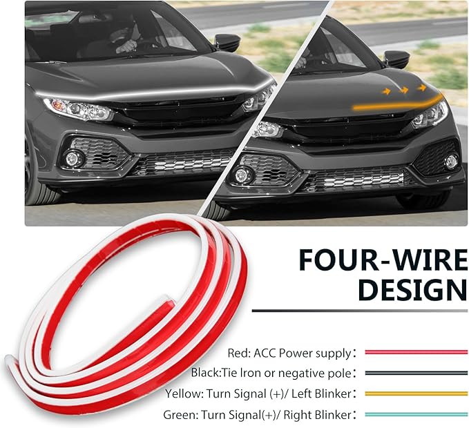 Car Hood Light Strip,White 71 Inches Dynamic Car LED Strip Lights,Turn Signal Lamp,Waterproof IP66 DRL Compatible with Dodge Ram 1500 2500 GMC Sierra 1500 2500 Chevy Silverado 1500 2500