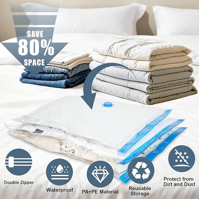 20 Jumbo Vacuum Storage Bags with Electric Pump, Vacuum Seal Bags for Clothing Space Saver Compression Storage Bag Large for 