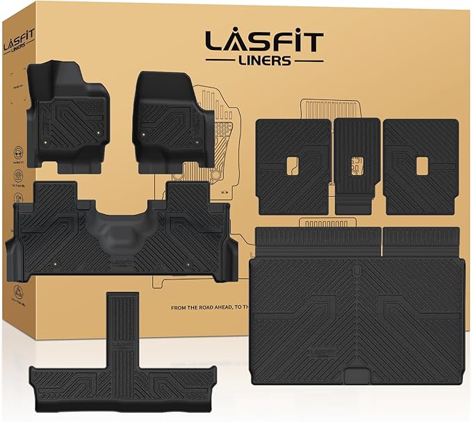 LASFIT Floor Mats&Cargo with Backrest Mat for 8 Seats 2025 2026 Ford Expedition MAX, All Weather TPE Custom Fit for SUV Car Liners, 1st& 2nd& 3rd& Cargo Liner, Black 5pcs