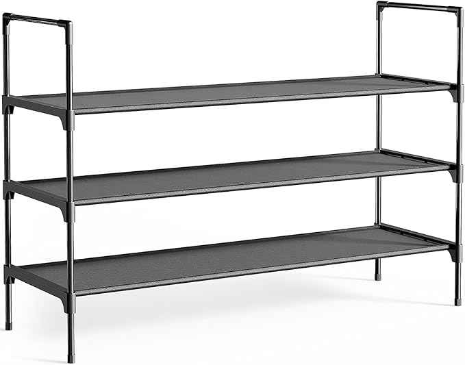 Kitsure Shoe Rack - 3-Tier Shoe Organizer, Shoe Rack for Closet, Entryway, Bedroom, Easy- Assembly Storage Shelf with Side Ha