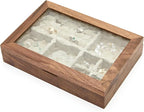 pandapark Wooden Jewelry Box with Glass Lid, Multi-Compartment Storage Display Case, Walnut Brown (Silver Walnut)