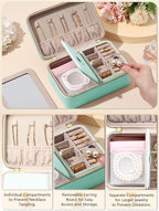 Velvet Travel Jewelry Box with Large Mirror, Double-Layer Jewelry Organizer Case for Women and Girls, Portable Storage Case w